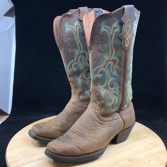 Justin Classic Western Boots square toe London Calf Style 1409 Wmns Size 6 - Picture 2 of 11